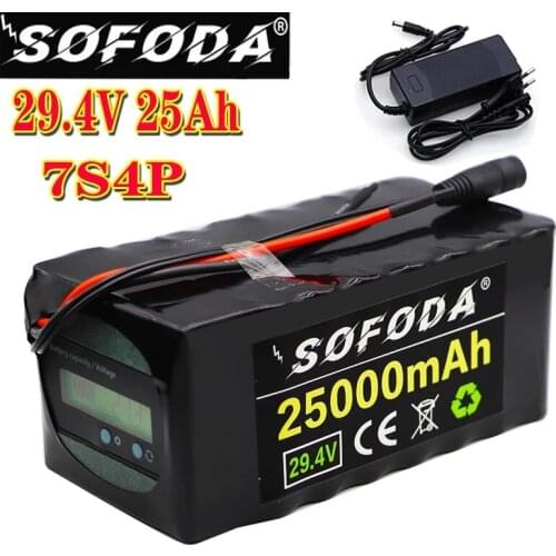 29.4V 25Ah 18650 Lithium ion Battery Pack 7S4P 24V Electric Bicycle Motor/Scooter Rechargeable Battery with BMS +29.4V Charger