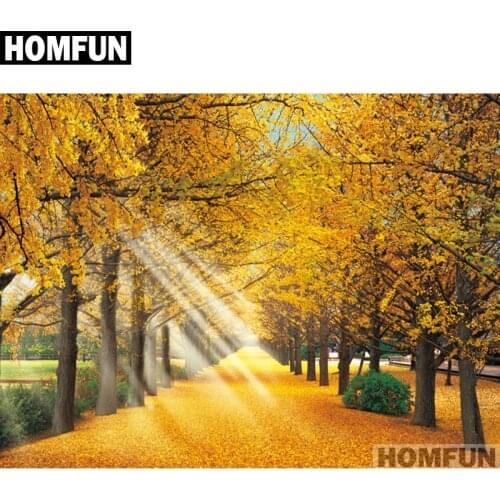 HOMFUN Full Square/Round Drill 5D DIY Diamond Painting "Golden autumn" 3D Embroidery Cross Stitch 5D Home Decor A01075