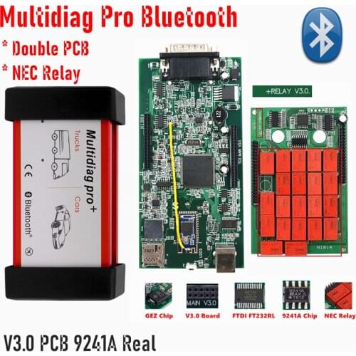 Multidiag Pro V2017.R3/2016.R1 Free Keygen Bluetooth V3.0 Green Double PCB Real 9241A Chip NEC Relays For Car/Truck TCS PRO VCI