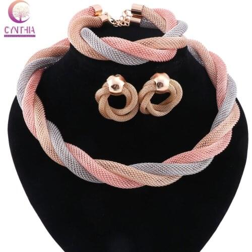 Exaggerated Big Choker Necklace For Women African Beads Statement Chain Bracelet Jewelry Sets Wedding Accessories