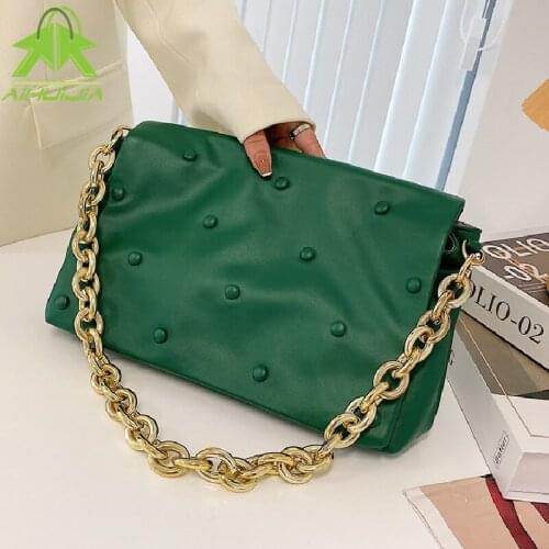 Brand Designer Handbag for Women 2021 Luxury Thick Chain Shoulder Bags High Quality Soft Pu Leather Solid Color Messenger Bag