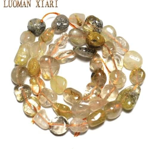 AAA+ Wholesale Gravel Shape Irregular 7-10 mm Rutilated Quartz Natural Stone Beads For Jewelry Making DIY Bracelet Necklace 15