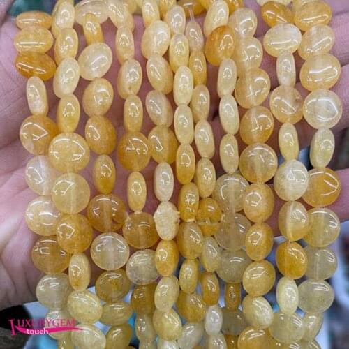 Natural Yellow Jades Stone Loose Beads High Quality 10mm Smooth Flat Coin Shape DIY Gem Jewelry Accessories 38Pcs a3669