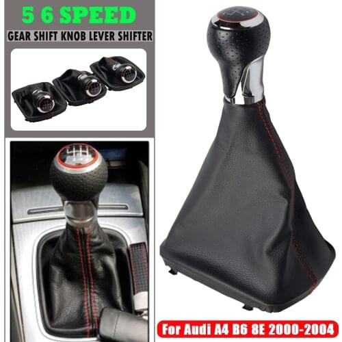 5/6 Speed Manual Gear Shift Knob Lever Stick Arm Pen Gaiter Boot Cover Case For Audi A4 B6 8E 2000-04 A6 C5 4B Car Accessories
