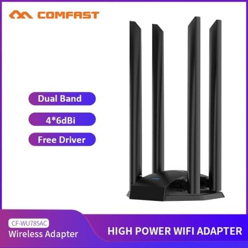Comfast Dual Band 1300Mbps High Power Wireless WiFi Adapter Micro USB3.0 Network Card 4*6dBi Antenna Free-drive WiFi Receiver