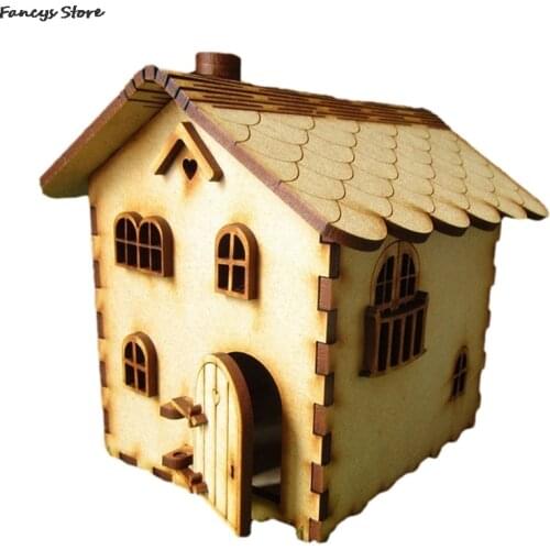 Wooden cookie house villa luxury fairy dwarf home miniature doll house desktop garden potted decoration ornaments cute miniature