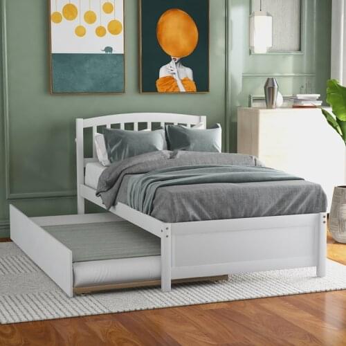 Twin size Platform Bed Wood Bed Frame with Trundle