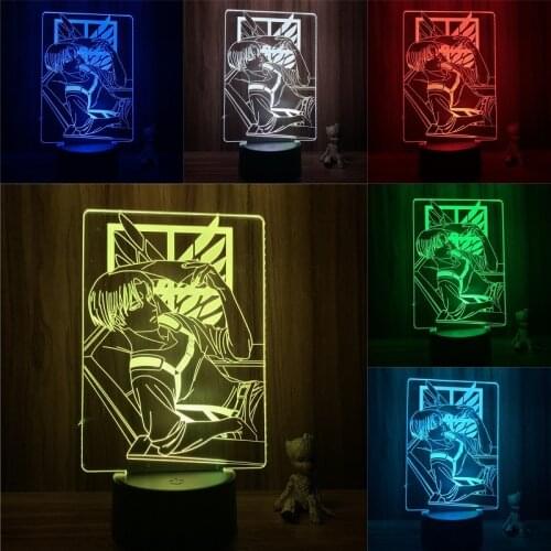 Anime Attack on Titan Eren Jaeger Resting Action Figure 3D Nightlight 7 Colors Touch Optical Illusion Lamp Gift Decor Model