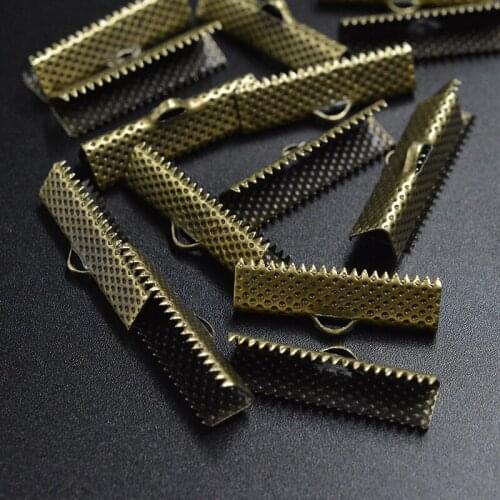 FLTMRH 20pcs 25mm Gold Plated Ribbon Crimp End Caps of Neckl ace String Ribbon Clip Bracelet Cord Foldover Bracelet Connector