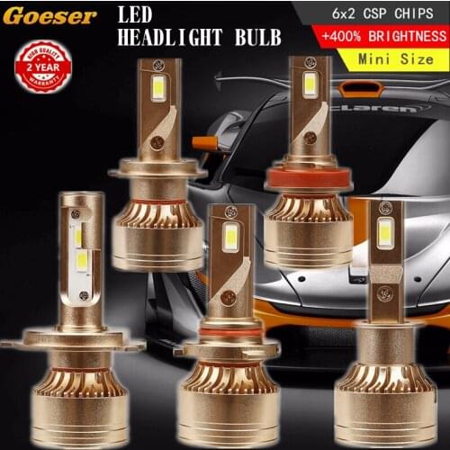 Goeser Car Head Light H1 Led Bulb H4 LED Canbus 9012 Hir2 Bulbs 9005 Hb3 9006 Hb4 H11 12V 6000K CSP Turbo Fog Lamp Mini Size