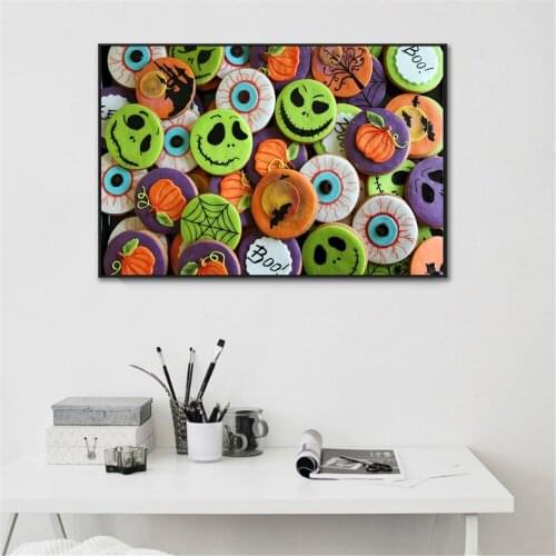 Happy Hallowen Decoration Bread Food Painting Pumpkin Kitchen Poster Scandinavian Decoration Modenr Bread Poster Skull Cuadros