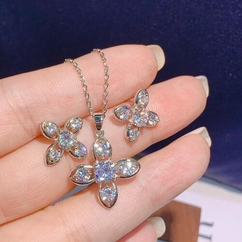 HIBRIDE New Arrivial CZ Wedding Jewelry Sets for Women Flower Shape Necklaces Pendant Stud Earring for Women Gift N-1653