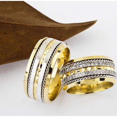SILVERFONI 925 Sterling Real Silver Wedding Rings Set For Men And Women Jewelry Hand Made Anniversary Gift New Season Gold Plate