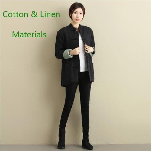 Unisex Chinese folk style short Linen Wear Outer layer cotton linen overcoat outwear casual Jacket Cashmere double breasted coat