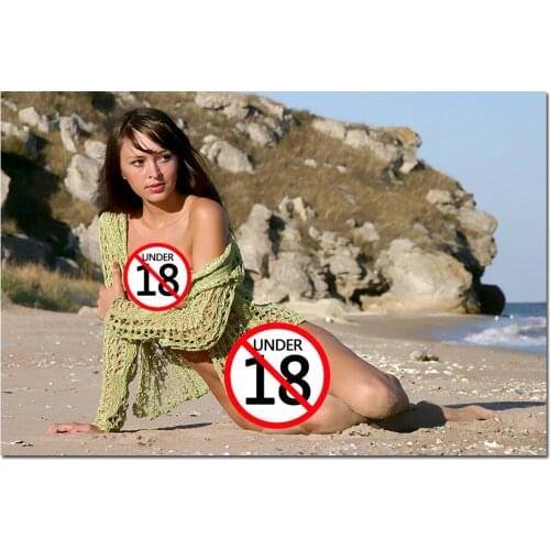 Beautiful Young Girl on the Beach Canvas Poster Print Wall Art Painting for Living Room Nordic Decor