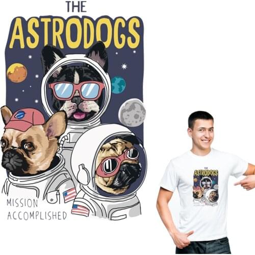 Cool Custom Patch Diy Accessory Clothes Decoration Washable Print On T-Shirt New Design Iron On Patches Dog Astronauts Transfers