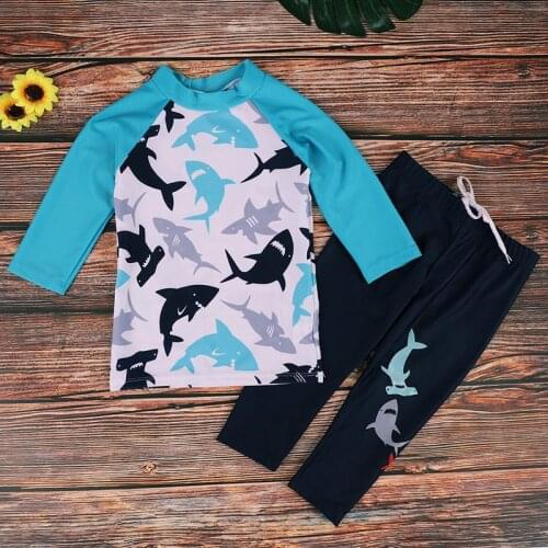 Bathing Suit Boy Shark Print 3 pcs Baby Swimsuit for Children UV Protection Kid Swim Suit Clothes Childrens Bath Beach Costumes