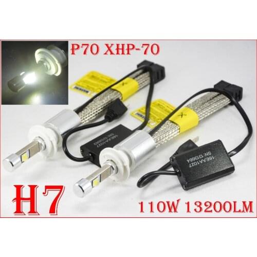 1 Set P70 110W 13200LM H7 Car LED Headlight Kit XHP70 Chip Fanless Super White 6000K Driving Fog Lamp Bulb H4 H8 H11 9005/6 9012