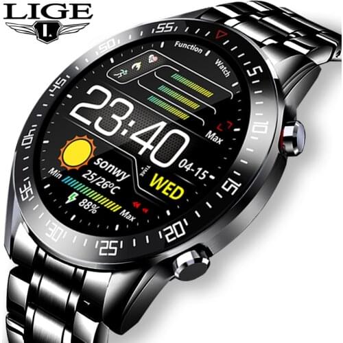LIGE Smart Watch Men smartwatch LED Full Touch Screen For Android iOS Heart Rate Blood Pressure Monitor Waterproof Fitness Watch