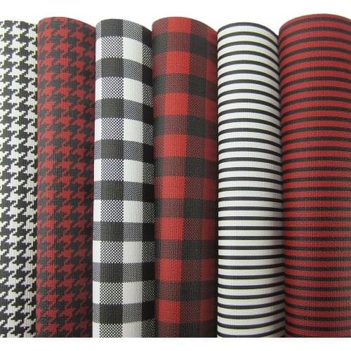 6pcs A4 Sheet 21x30cm Black White and Red Black PU Faux Leather Fabric plaid stripe Pattern For Bows Bages Sewing DIY CN115