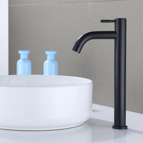 Matte Black Tall Basin Sink Faucet Slim Bathroom Washbasin Water Mixer Tap Only Cold Water Basin Crane Tap Bathroom Tap