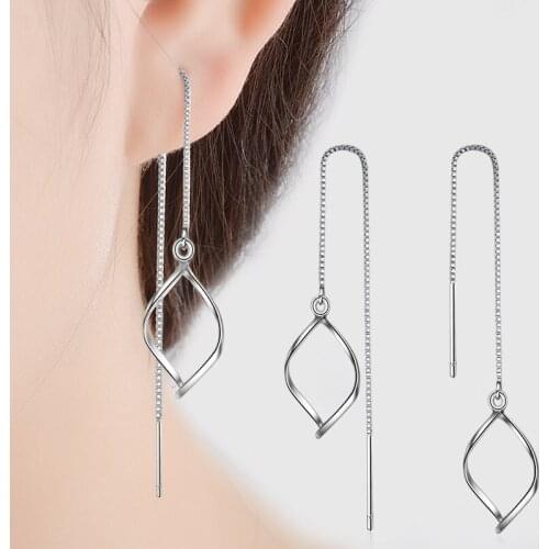 Fashion Long Tassel Dangle Earrings 925 Sterling Silver Drop Earrings For Women Girls Ladies Wedding Party Simple Brand Jewelry