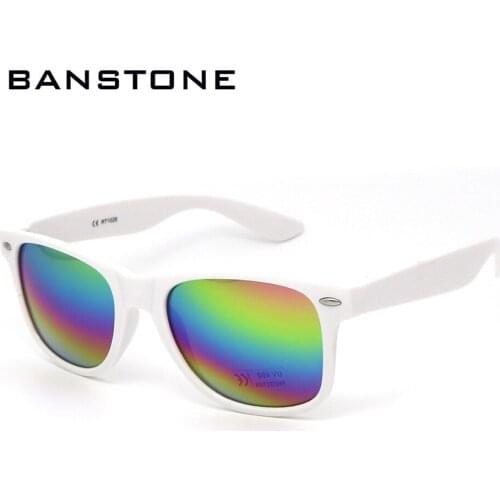 BANSTONE Women Men Classic Sun Glasses UV400 Driving Mirrors Coating Points White Frame Eyewear
