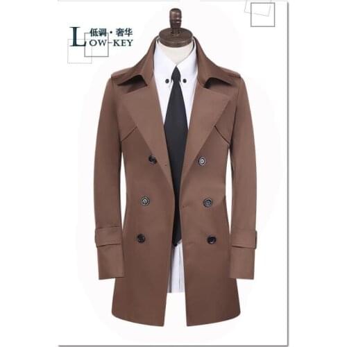 Brown england spring double breasted trench coat men slim fit medium-long clothes man mens overcoat veste homme big size S- 9XL