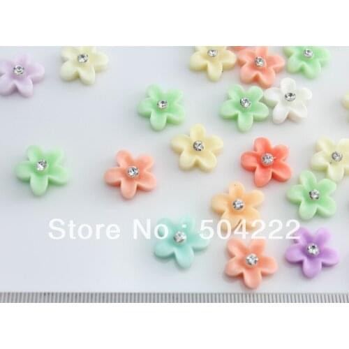 Set of 100pcs lovely flower with rhinestone cute resin Cabochon for Kawaii Decoden DIY Projects 15mm -SZ0414