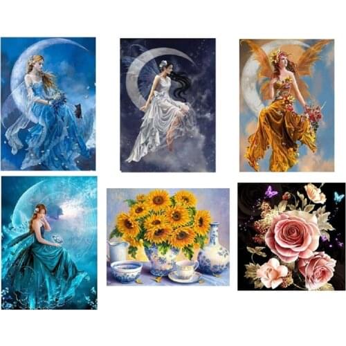 Needlework Cross Stitch DIY Printed Embroidery Ecological Cotton 11CT Fairy Printed Mosaic Cotton Embroidery Sets Wall Decor
