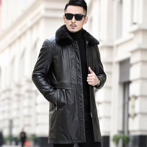 Genuine Leather Jacket Men Cow Leather Jacket Real Mink Fur Collar Duck Down Winter Coat Mens Leather Jacket MA8201NR12 YY1142