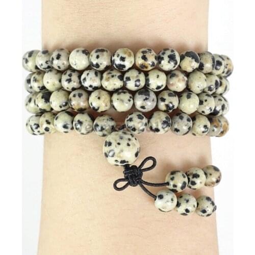 Natural Dalmation Spot 6mm Gems Stone Buddhist 108 Beads Prayer Mala Multi-Purpose Stretchy Bracelet 5Strands/Pack