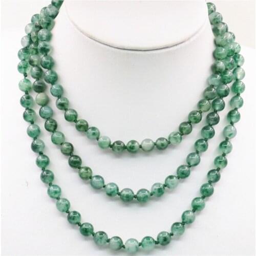 Natural 8mm Jades Jaspers Long Sweater Chain Necklace Stones Beads Women Girls Gifts Party Wedding Christmas Jewelry Making