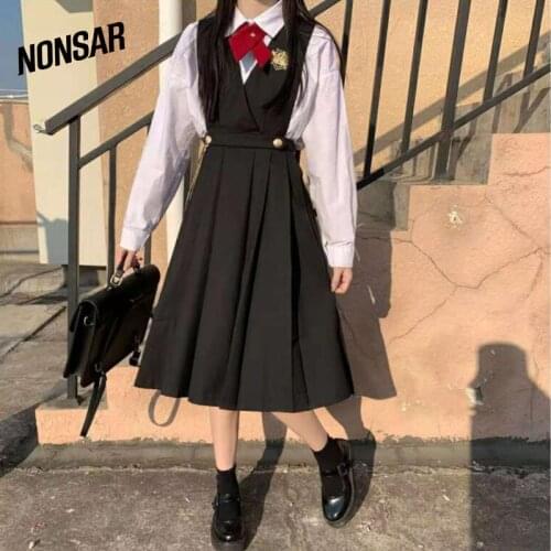 NONSAR 1PC Excellent Student JK Uniform Vest Dress Chain Bow Tie High Quality College Style Dress