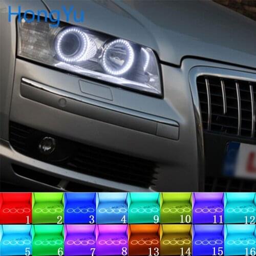 Latest Headlight Multi-color RGB LED Angel Eyes Halo Ring Eye DRL RF Remote Control for Audi A8 S8 2004 2005 2006 2007 2008 2009