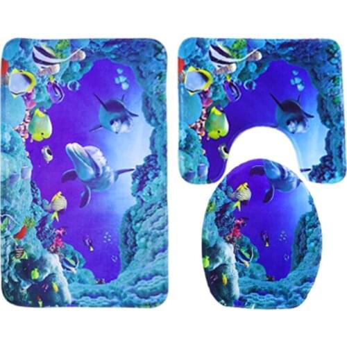 New arrival Ocean Underwater World Dolphin carpe 3 pieces/set toilet mat three sets of bath mat