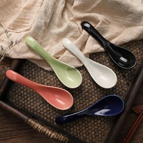 Modern Style Solid Color Ceramic Asian Soup Spoon China Porcelain Spoon Tableware