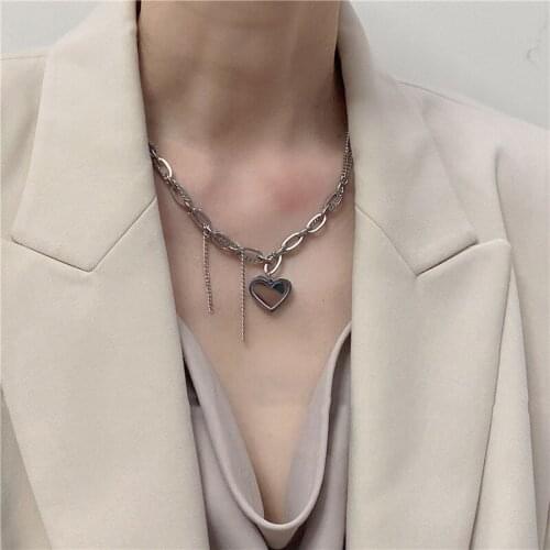 Origin Summer Hiphop Love Heart Metal Pendant Necklace for Women Girls Mix Chunky Curb Chain Asymmetric Necklace Jewelry