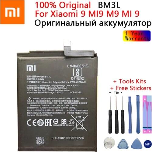 Original Xiaomi Replacement Battery For Xiaomi 9 MI9 M9 MI 9 BM3L Genuine Phone Battery 3300mAh phone Batteries