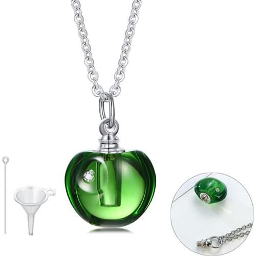 Openable Bottle Glass Locked Necklace Pendant Apple Shape Cremation Keepsake Memorial Jewelry Urn for Human and Pet