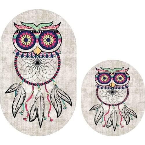 Owl Djt 2-Piece Oval Bath Mat Set Toilet Seat Set Decoration Large Piece 60x100 Small Piece 50x60