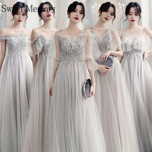 Cusom Made 2021 Trend Dress For Women Party Light Gray Bridesmaid Dresses Sweet Memory Bride Gown Long Vestito Da Festa Di Nozze