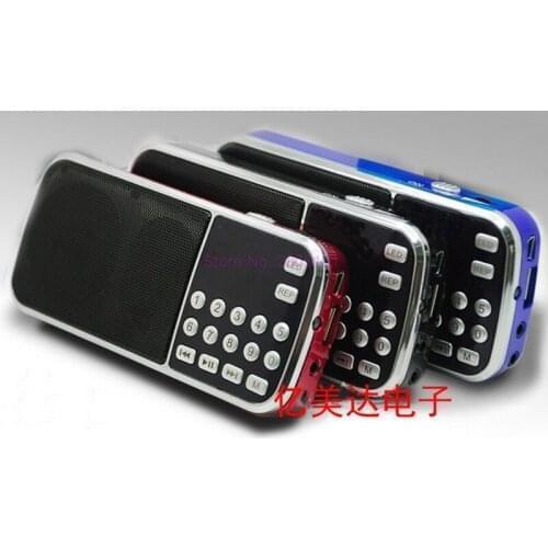 By dhl 50pcs Portable Digital Stereo FM Mini Radio Speaker Music Player with USB AUX Input Sound Box Blue Black Red