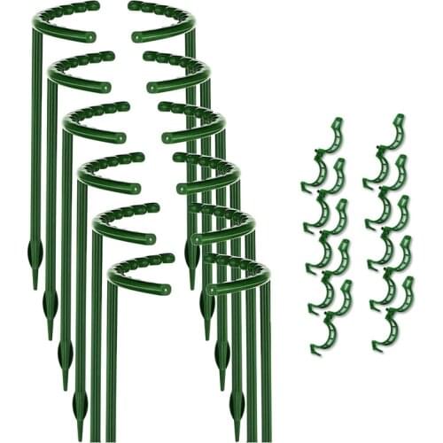 Plant Support, 12 Pcs Plant Stakes Half Round Ring Plant Cage Holder Flower Pot Climbing Trellis with 10 Plant Clips