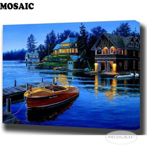 3d Full Square Diamond Embroidery Lake house Landscape,5D DIY Diamond Painting Cross Stitch,Mosaic Pattern,Gifts