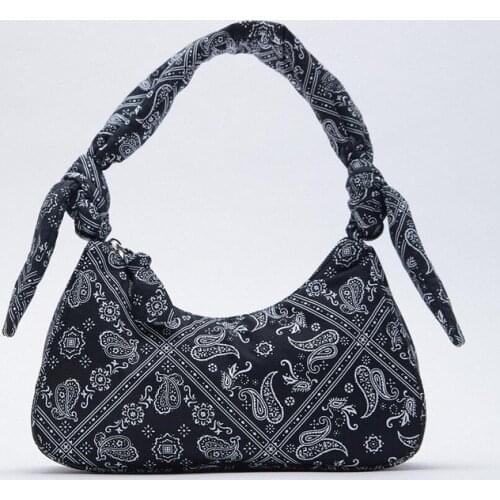 New Casual Totes Canvas Womens Bag Retro Underarm Bag Black Print Shoulder Tote Bag Handbags for Women 2021