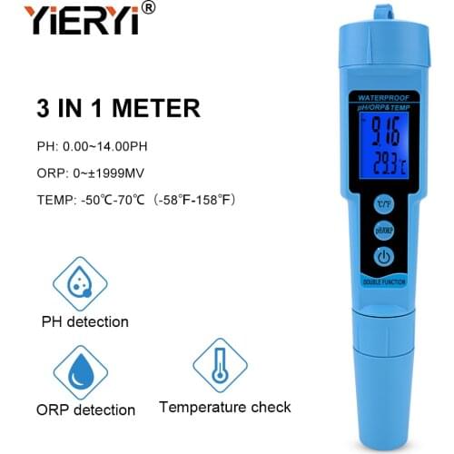 Yieryi Professional 3 in 1 pH ORP TEMP Meter Water Detector Multi-parameter Digital Tri-Meter Water Quality Monitor Tester