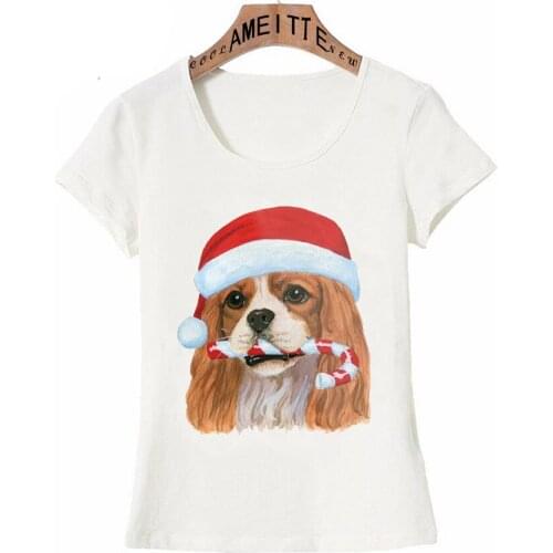 Christmas Cavalier King Charles Spaniel Watercolor Print t-shirt Fashion Women Short Sleeve Dog Lovers Casual Top Cute Girl Tees