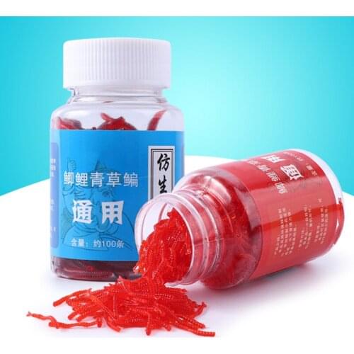 100Pcs/bottle Fishing Soft Lure Lifelike Earthworm Faux Red Worm for Freshwater Stream Pond Fishing Lures