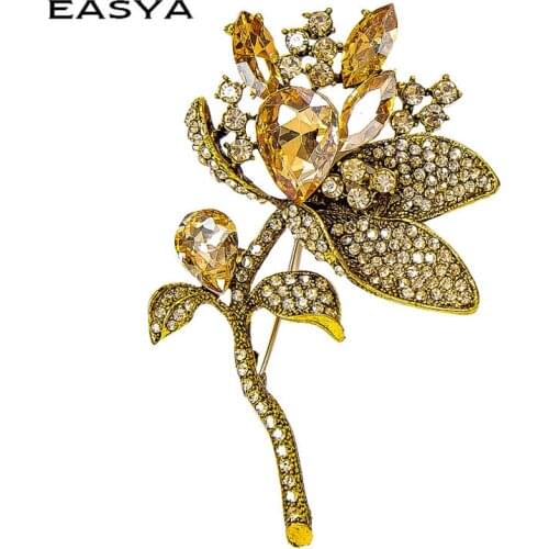 Crystal Flowers Brooch For Women Elegant Fashion Pin Red Crystal Brooch Wedding Jewelry High Quality